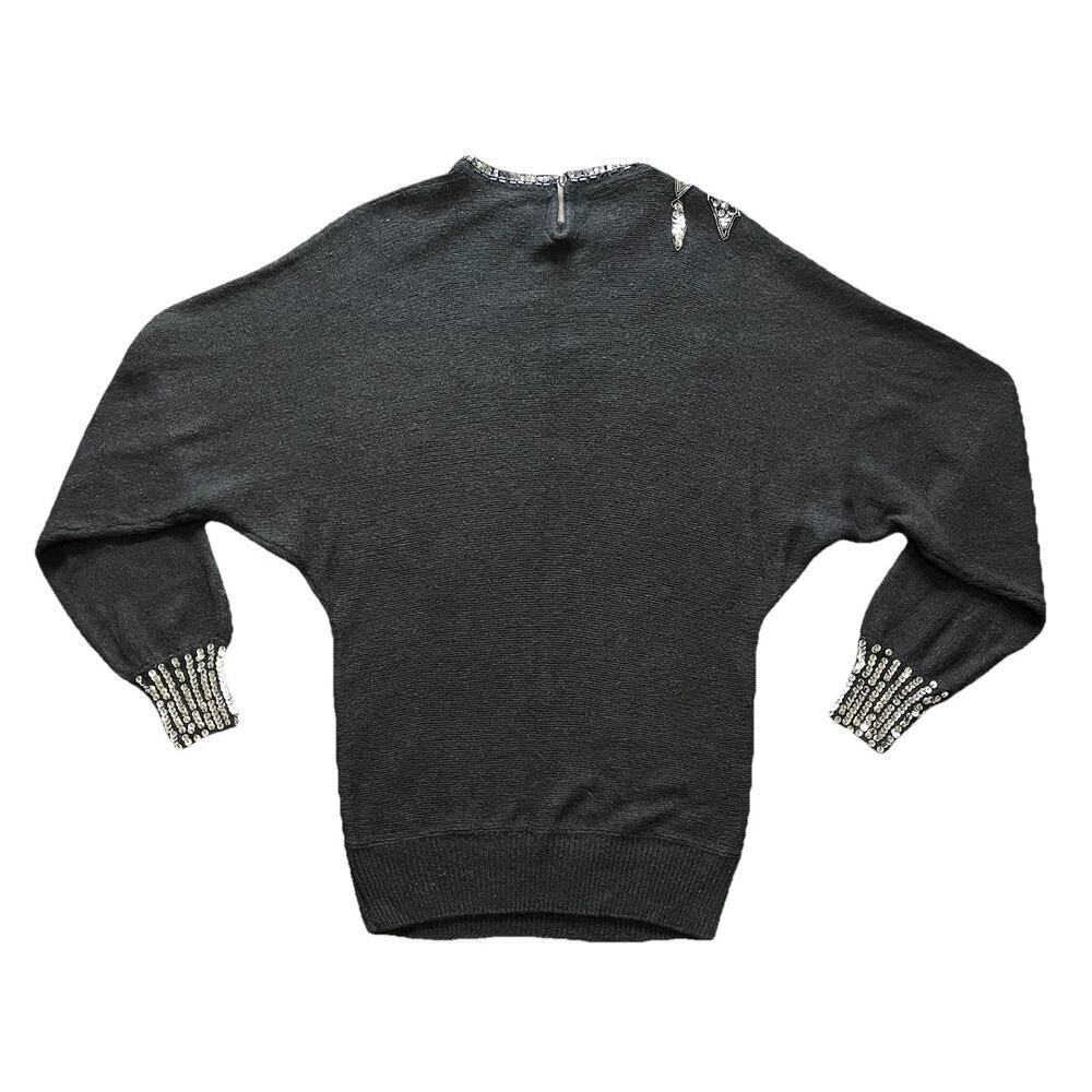 Rochelle Women’s Sweater Black Floral Beaded Silk/Nylon/Rabbit Hair/Lamswool, M - Picture 2 of 7